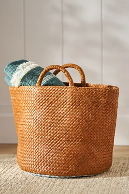 Eliza Woven Leather & Fabric-Lined Basket