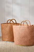 Eliza Woven Leather & Fabric-Lined Basket