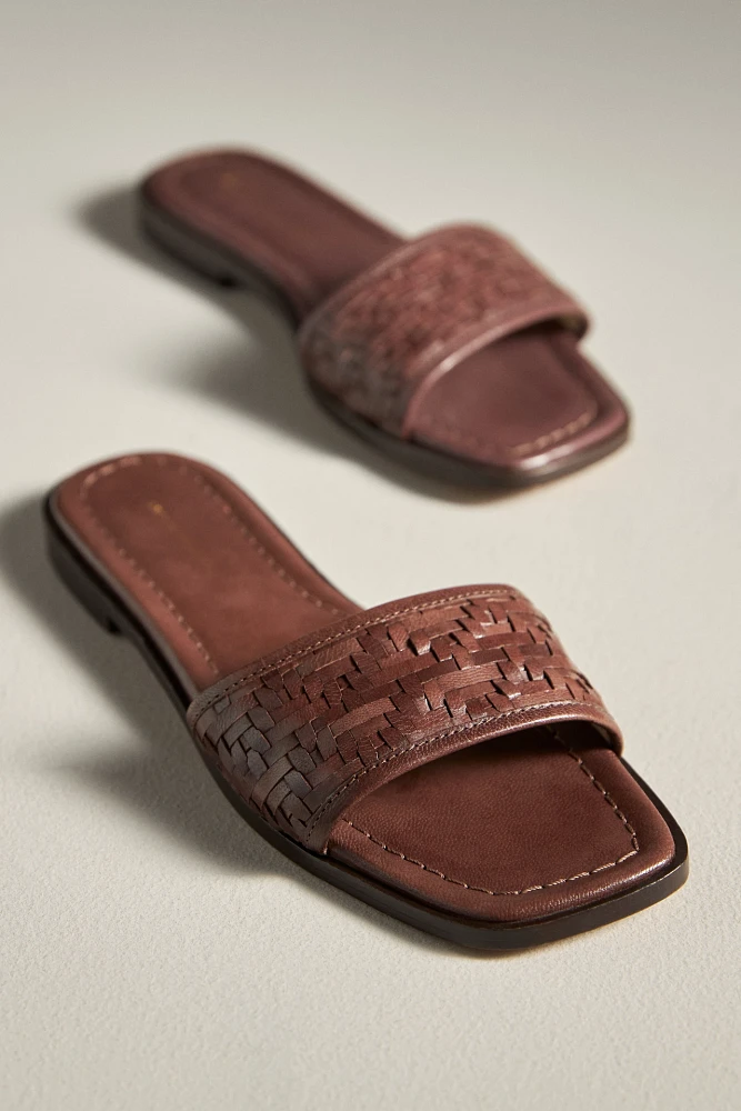 Woven Leather Slide Sandals