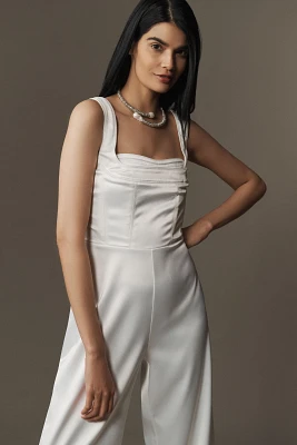 BHLDN Sleeveless Satin Flared Jumpsuit