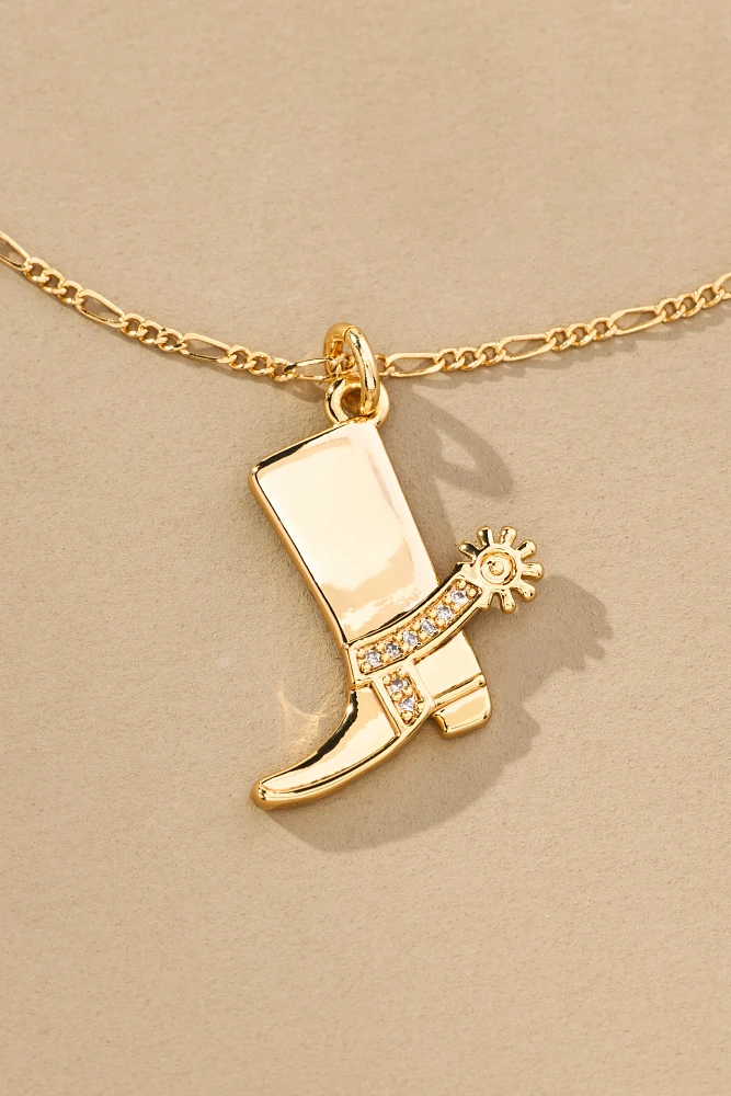 Western Spurred Boot Pendant Necklace