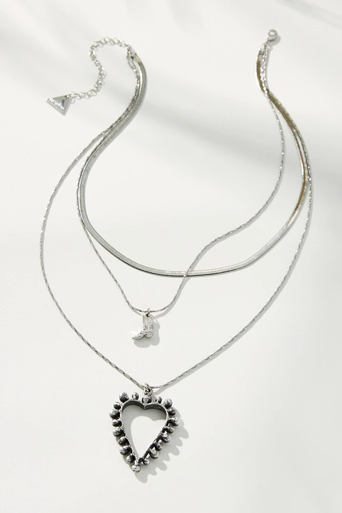 Western Heart Charm Layered Necklace