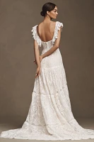 RISH Lauren Square-Neck A-Line Tiered Lace Wedding Gown