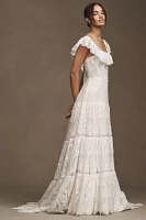 RISH Lauren Square-Neck A-Line Tiered Lace Wedding Gown