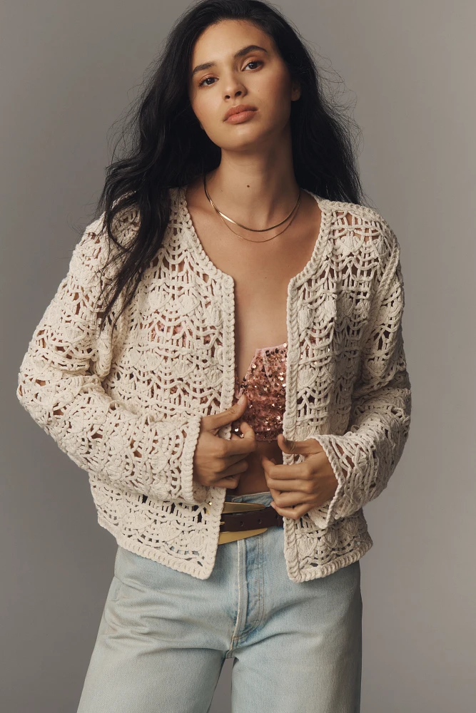 Current Air Crochet Cardigan Sweater