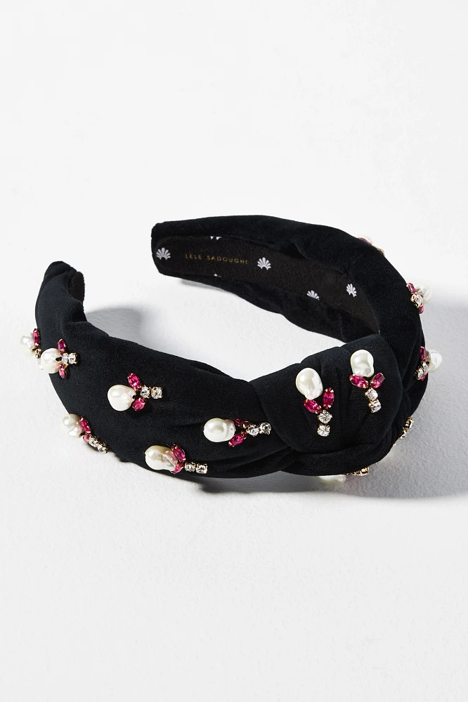 Lele Sadoughi Tweed Pearl Knotted Headband