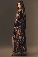 BHLDN Mae Long-Sleeve V-Neck Chiffon Maxi Dress