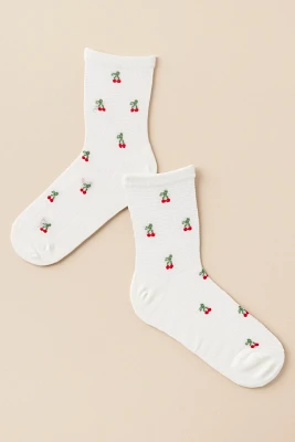 MeMoi Cherry Waffle-Knit Socks