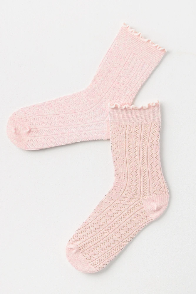 MeMoi Heart Ruffle Pointelle Socks