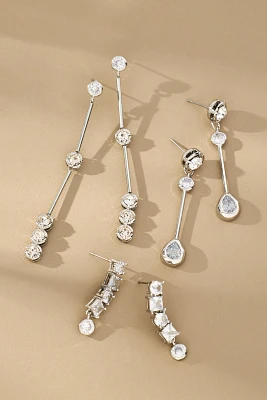 Long Crystal Drop Earrings, Set of 3