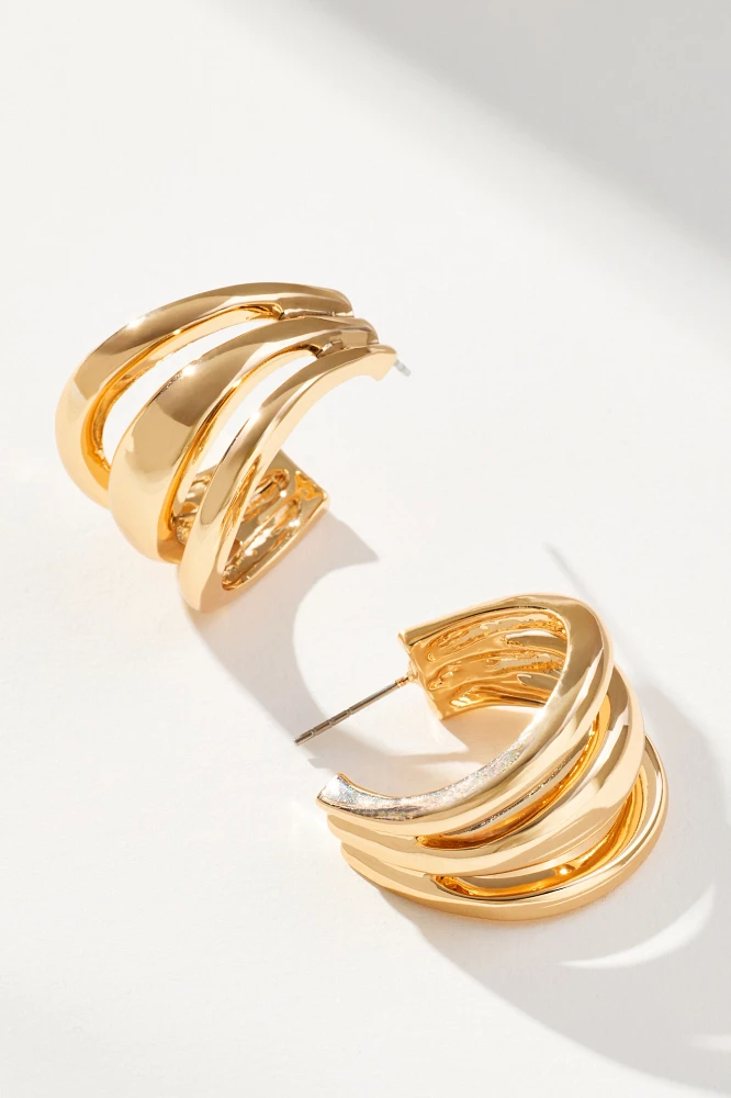 Triplet Huggie Hoop Earrings