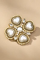 Pearl Heart Flower Brooch