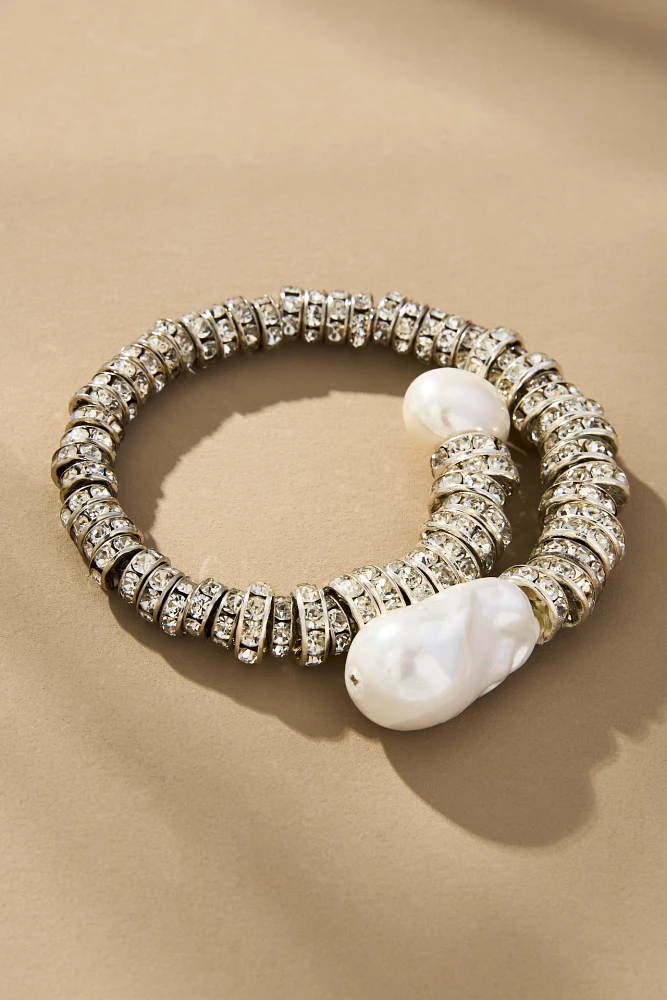 Crystal Pearl Coil Bracelet