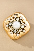 Crystal & Pearl Square Brooch