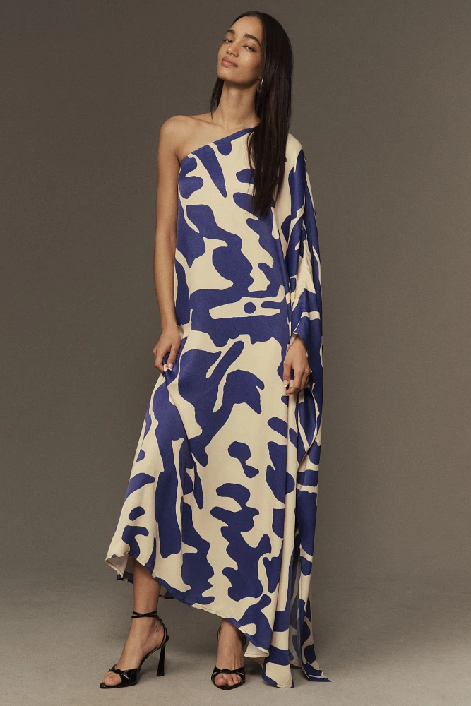 Diarrablue Satu Printed Long-Sleeve One-Shoulder Maxi Dress