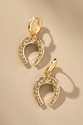 Horseshoe Charm Huggie Hoop Earrings