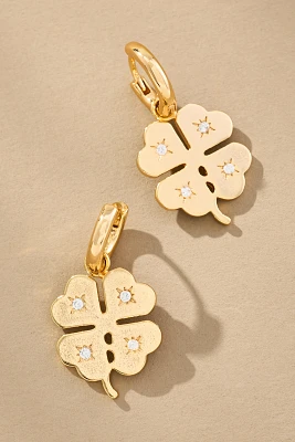 Four-Leaf Clover Charm Huggie Hoop Earrings