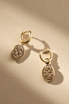 Filigree Oval Charm Huggie Hoop Earrings