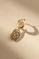 Filigree Oval Charm Huggie Hoop Earrings