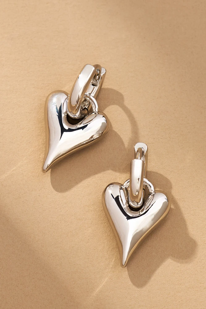 Be Mine Puffy Heart Charm Huggie Hoop Earrings