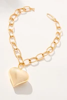 Large Solid Heart Charm Link Necklace