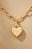 Textured Heart Charm Link Necklace