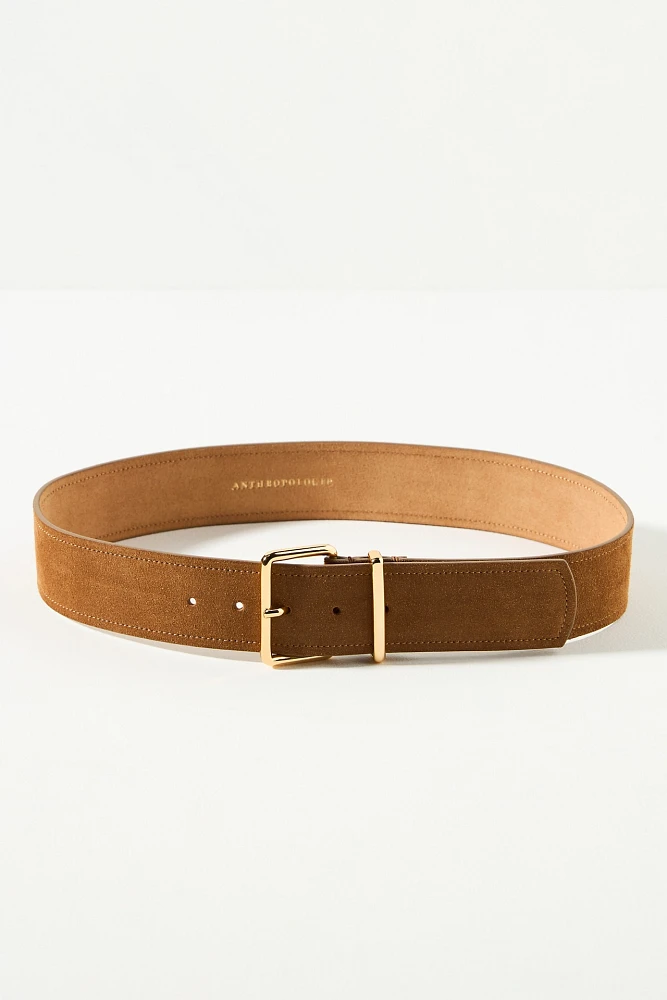 Square-Buckle Suede Belt