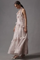 BHLDN High-Neck Ruffle Printed Organza Maxi Dress