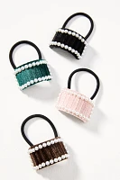 Pearl-Embellished Velvet Cuff Hair Ties, Set of 4