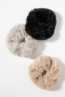 Faux-Fur Scrunchies, Set of 3