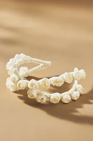 Lele Sadoughi Ivory Velvet Bouquet Crossover Headband