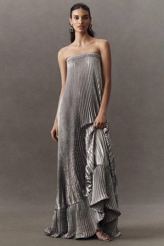 L'IDÉE Fantasia Strapless Pleated Shift Gown