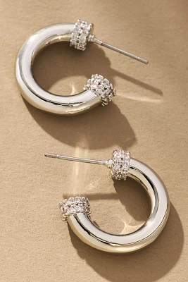 Pave-Accent Chunky Hoop Post Earrings