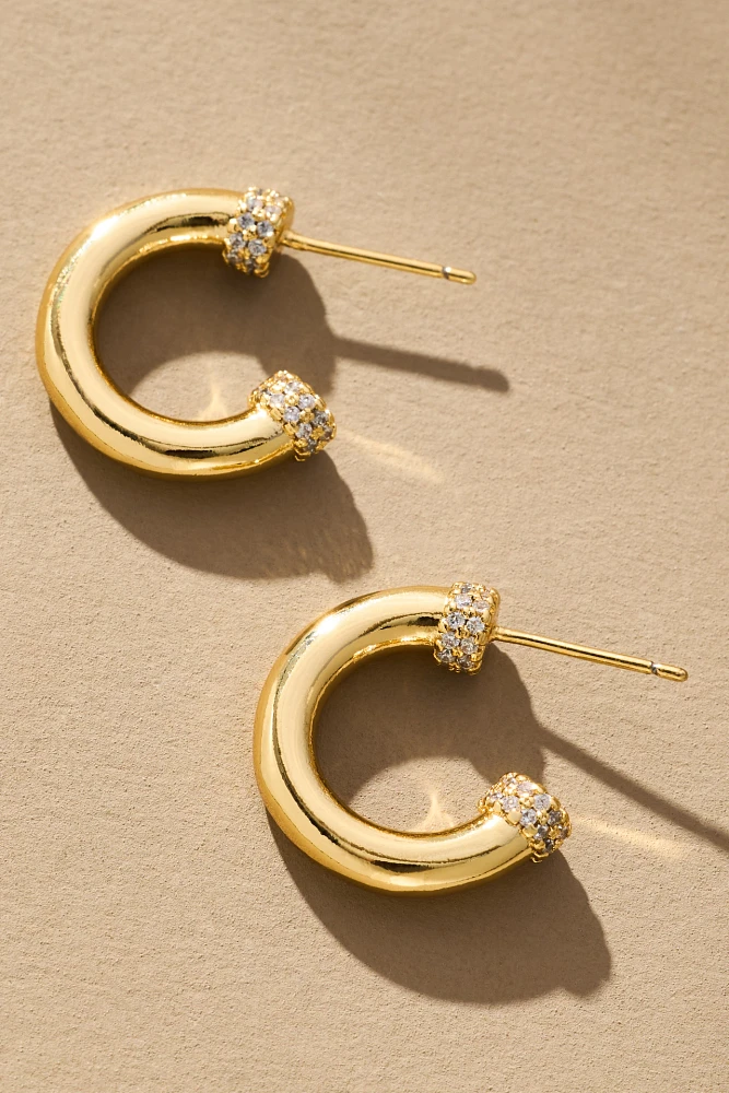 Pave-Accent Chunky Hoop Post Earrings