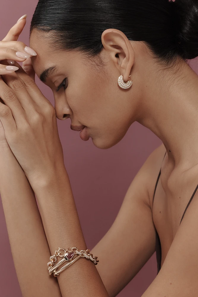 Pavé Half-Circle Hoop Earrings