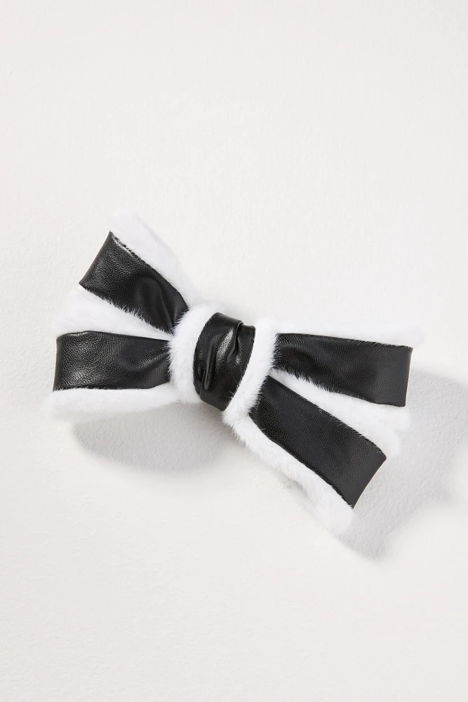 Fuzzy Faux-Leather Bow Barrette