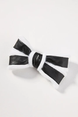 Fuzzy Faux-Leather Bow Barrette