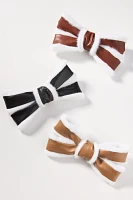 Fuzzy Faux-Leather Bow Barrette