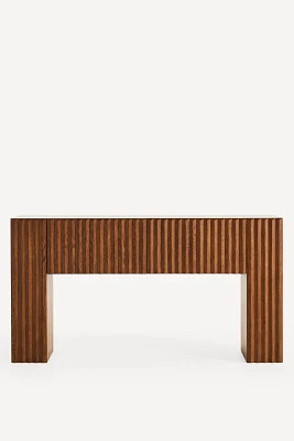 Omari Carved Oak Storage Console Table