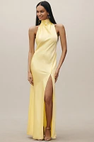 SAU LEE Penelope High-Neck Backless Satin Gown