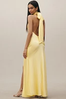 SAU LEE Penelope High-Neck Backless Satin Gown