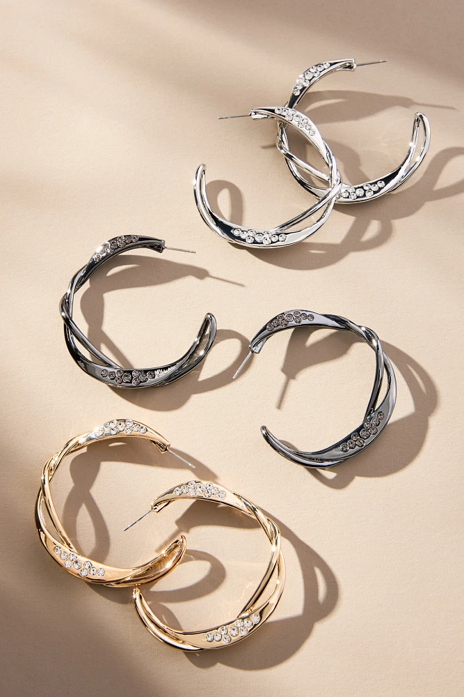 Twisted Crystal Hoop Earrings