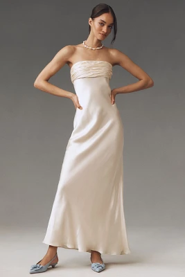 Shona Joy La Lune Strapless Ruched Satin Maxi Dress