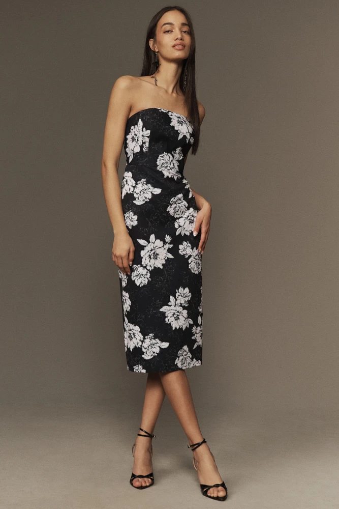 Sachin & Babi Strapless Floral Slim Midi Dress