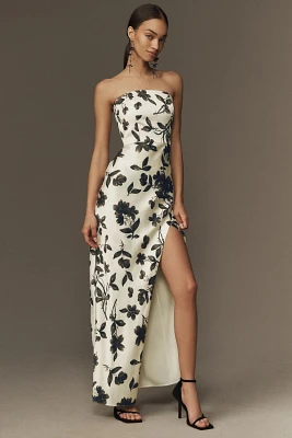 BHLDN Raven Strapless Floral Strech Satin Maxi Dress