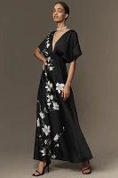 BHLDN Waverly V-Neck High-Shine Satin Maxi Dress