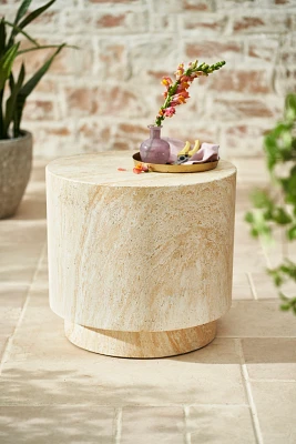 Travertine Finish Side Table