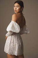 Watters Tart Removable Puff-Sleeve Sweetheart Lace Mini Dress