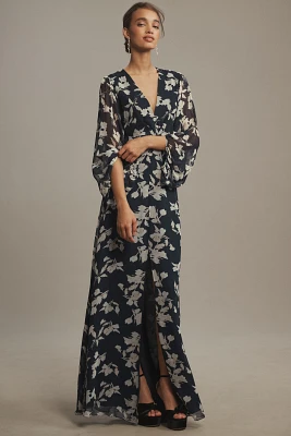 Sachin & Babi Jenny Long-Sleeve Chiffon Gown