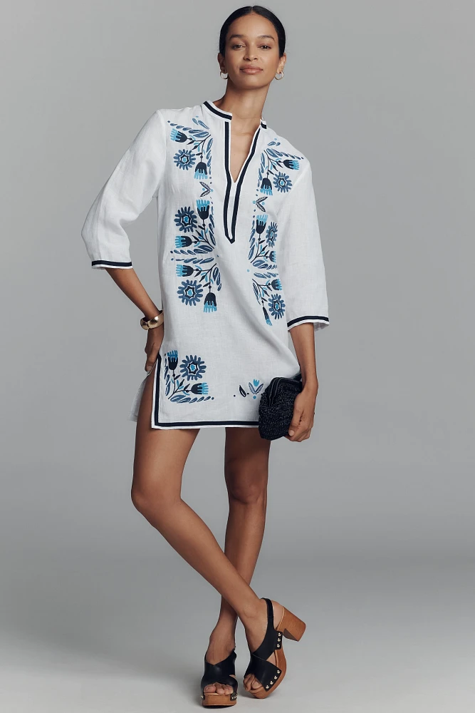 Vilagallo Diletta Linen Kaftan Mini Dress
